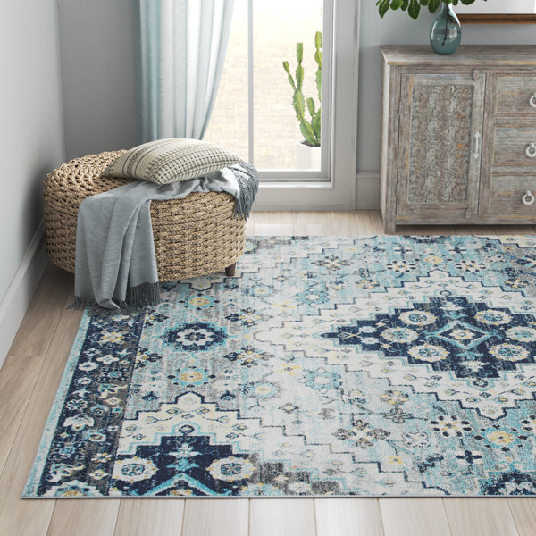 Mistana™ Christa Machine Woven / Power Loomed Performance Gray/Cream/Navy Rug & Reviews Wayfair
